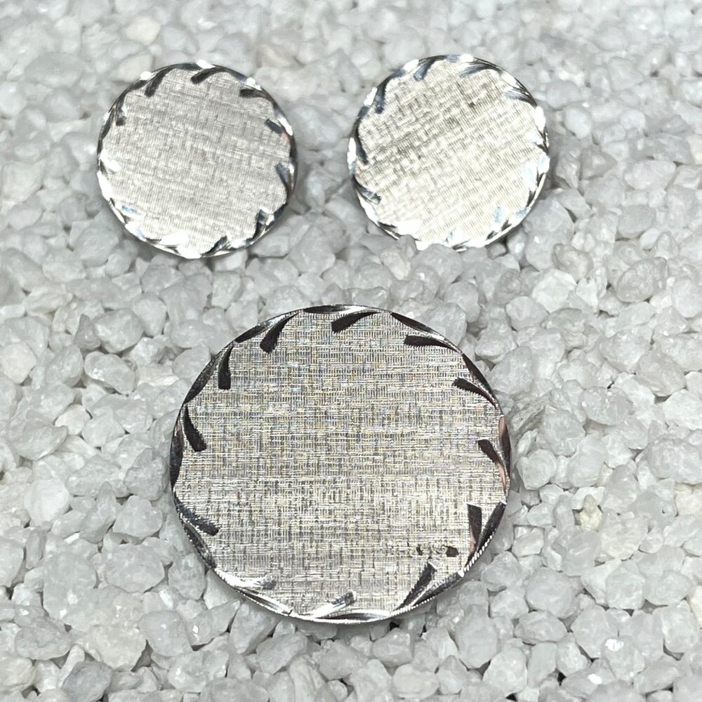 Vintage Sterling Silver Screw-Back Earrings & Brooch Signed Wells